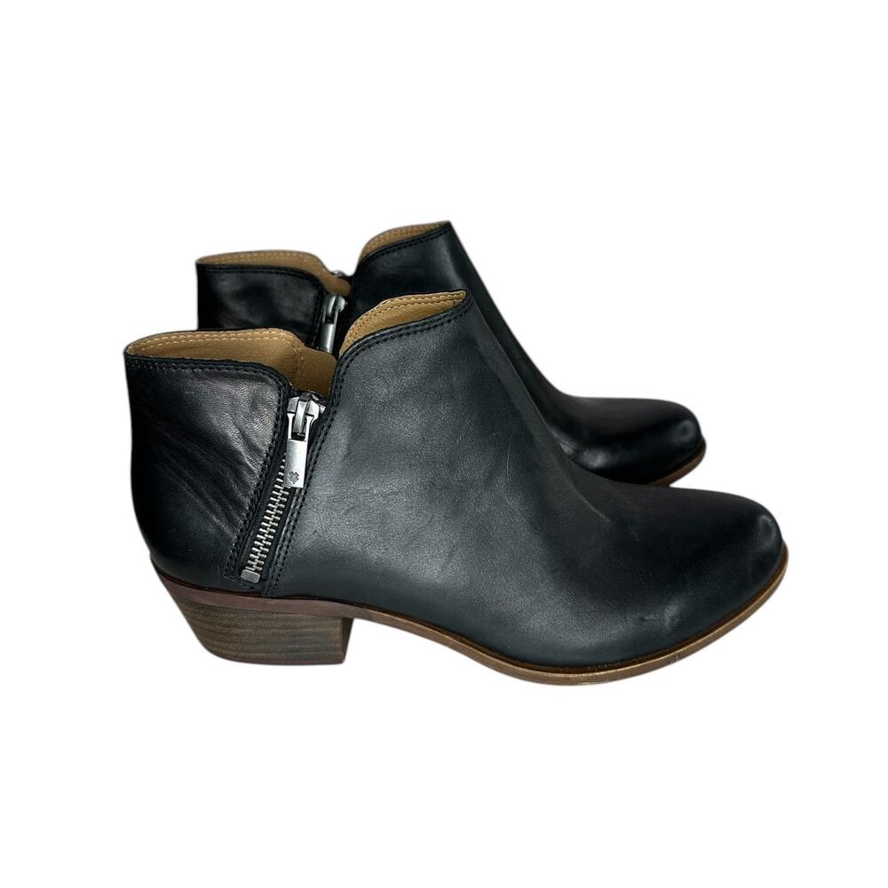 Lucky Brand Burk Lee Ankle Black Leather Booties Double Zipper Boot Size 8.5